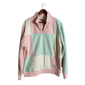 Teddy Fresh Pastel Colorblock Fleece Quarter Zip Sweatshirt Mens Large